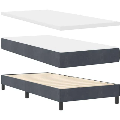 Image of vidaXL Box Spring Bed with Mattress Dark Grey 100x200 cm Velvet