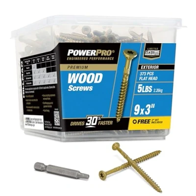 Image of Power Pro Premium Exterior Wood Screws, 9 x 3&quot;, 5 lb Bucket of Epoxy Coated, Bronze, 417 Pieces