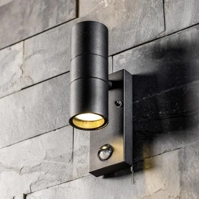 Image of CGC Lighting Up Down Outside Outdoor Wall Light LED GU10 PIR Motion Sensor Waterproof Garden Patio Porch Lamp Security (Black)