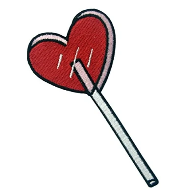 Image of Heart Lolli Embroidered Applique Iron On Sew Patch Red