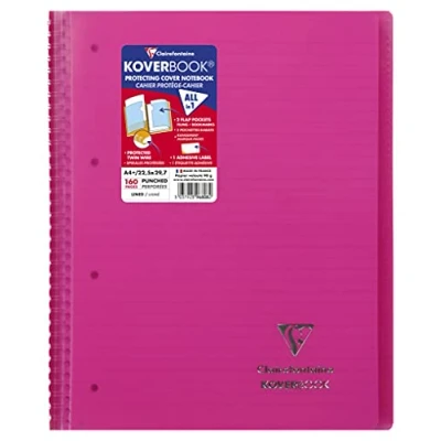 Image of Clairefontaine Ref 596808C Koverbook Wirebound Notebook (160 Pages) A4+ Size, Lined &amp; Margin Ruling, 90gsm Brushed Vellum Paper, Polypro Cover Pink