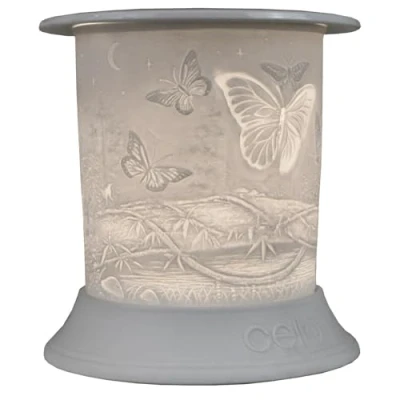 Image of Cello Straight Electric Melt Burner, Butterfly Pattern, Stunning porcelain designs safe for Use around children and pets. wax or oil in the top magically fragrance your room.