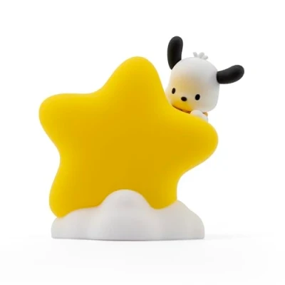 Image of YuMe Toys Bedside Light Star Series, Pochacoo Light, Cute Peeking from Behind a Gold Star, 9cm LED Night for Kids (Ages 3 plus) Bandai