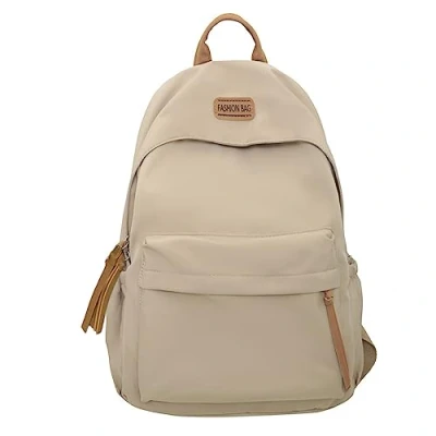 Image of VORAE School Backpack for Girls, Waterproof Unisex Bag Suitable Primary Secondary School, Teenager Casual Daypack Solid Color Rucksack Boys Girls (Khaki)