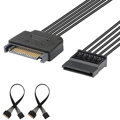 Image of J&amp;D 15 Pin SATA Power Extension Cable (2 Pack), Male to Female Cable, 10 inch, Black