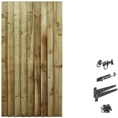 Image of Bespoke Custom Made to Measure UPTO HEIGHT: 6ft (180cm High) Feather Edge Semi Braced Flat Top Pathway Garden Pedestrian Gate [Width Between 75CM 90CM With Ring Latch Hinge Pack