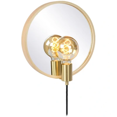 Image of Reflex Scandinavian Round Mirror Light 1xE27 Wood