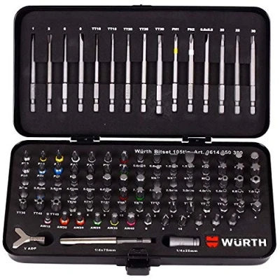 Image of Wurth 614250300961 Screwdriver Bits Set, 105 pcs in Metal Case