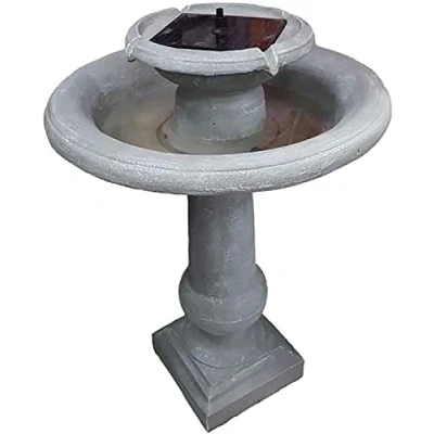 Image of Garden Mile Resin 2 Tier Cascade Solar Powered Water Feature Chatsworth Fountain with Stone Effect Freestanding Bird Bath Outdoor Ornaments for Garden, Patio, Lawn Decor
