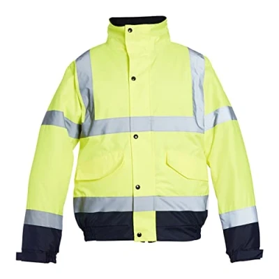 Image of Blackrock Yellow/Navy Hi Vis Waterproof Bomber Jacket Men&#039;s and Women&#039;s, Reflective High Jackets, Viz Visibility Warm Safety Security Work Wear, Taped Seams &amp; Fleece Lined Collar Size Large