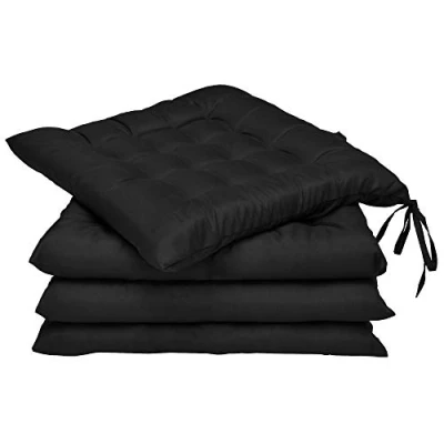 Image of Beautissu Seat Cushion Set 40 x cm Lea 4 Garden Chair Pads with Ribbons for Kitchen Dining &amp; Furniture Padded Black