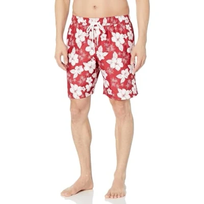 Image of Amazon Essentials Men&#039;s 9&quot; Quick Dry Swimming Trunks, Red Hibiscus Flower, M