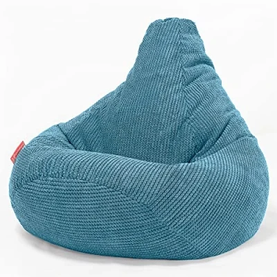 Image of Lounge Pug Highback Gaming Bean Bag Chair, Aegean Blue, Recliner Gamer Seat, Plush Waffle Texture Pom Fabric, Adult Living Room Bedroom