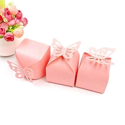Image of JZK 50 x Pink butterfly paper wedding favours boxes small party gift box sweets candy Confetti for birthday girl baby shower baptism Holy communion bags