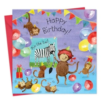 Image of Twizler Happy Birthday Card with Pin the Tail on Donkey Cute Boys Girls Childrens Gifts