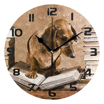 Image of Hunihuni Wall Clock Animal Dachshund Dog Silent Non Ticking for Bedroom Living Room Home Office Decor
