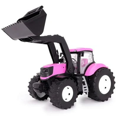 Image of Toyland® 39cm (15&quot;) Pink Tractor With Opening Doors &amp; Lifting Front End Loader Toy Farming Vehicles