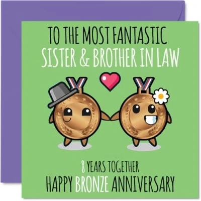 Image of Cute Bronze Anniversary Card for Sister &amp; Brother In Law 8 Years Together Happy 8th Wedding Cards Sister, 145mm x Greeting Eighth Anniversaries