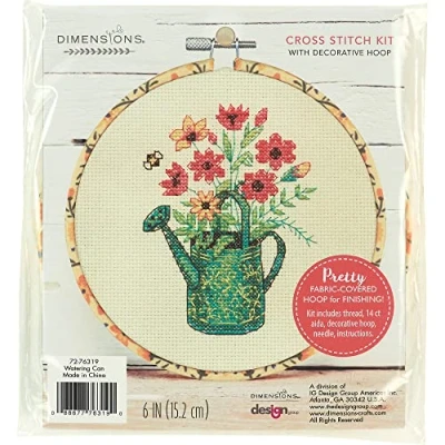 Image of Dimensions 72 76319 Watering Can Counted Cross Stitch Kit for Beginners, 6&quot; D, Multicolor, 5pcs