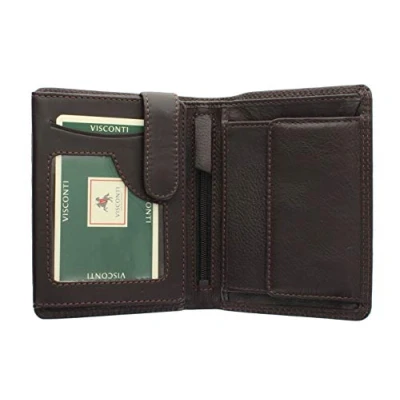 Image of VISCONTI Heritage Collection Brixton Bi Fold Leather Wallet RFID Blocking HT11 Chocolate