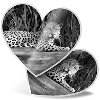 Image of 2 x 7.5cm Heart Stickers Resting Jaguar Cat Jungle Animal Decals 43071