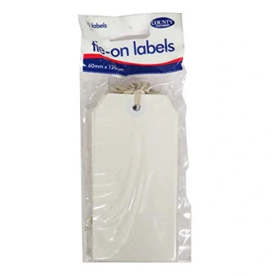 Image of White Colour tie on Luggage Labels 60x120 mm Strung Tags Pack of 10