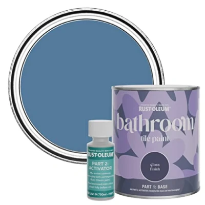 Image of Rust Oleum Blue Water Resistant Bathroom Tile Paint in Gloss Finish Silk 750ml