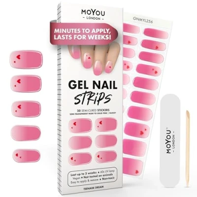 Image of MOYOU LONDON Semi Cured Gel Nail Strips 20 Pcs. Wraps for Salon Quality Manicure Works with Any UV Lamp Easy to Apply, Trim, &amp; Remove Stickers