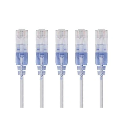 Image of Monoprice Cat6A Ethernet Patch Cable 5 Feet White Network Internet Cord RJ45, 550Mhz, UTP, Pure Bare Copper Wire, 10G, 30AWG, Pack SlimRun Series