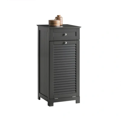 Image of Laundry Chest Storage Cabinet with Shutter Door and Basket Dark Grey,BZR73 DG Sobuy