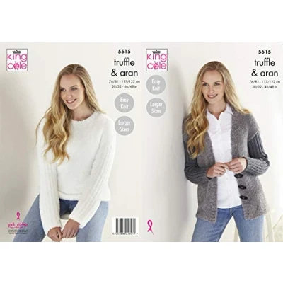 Image of King Cole 5515 Knitting Pattern Womens Easy Knit Jacket and Sweater in Truffle Merino Blend Aran