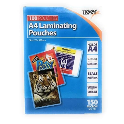 Image of Tiger A4 laminating pouches 150 microns pack of 100