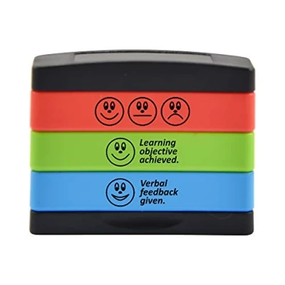 Image of Trodat 3 in 1 Teacher Stamp For Marking Feedback And Achievement On Children’s Schoolwork Homework,Multi coloured,Small