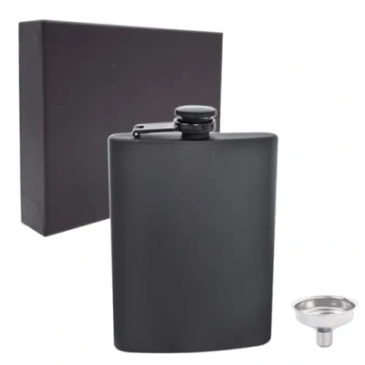 Image of Flask for Liquor with Funnel 8 Oz Black Stainless Steel Hip Flask, Pocket Alcohol Drinking of Alcohol, Whiskey, Rum and Vodka Gift Men Women