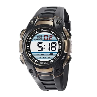 Image of Ravel Mens Round 3ATM Digital Quartz Watch with Light RDG.14.9 Black/Bronze