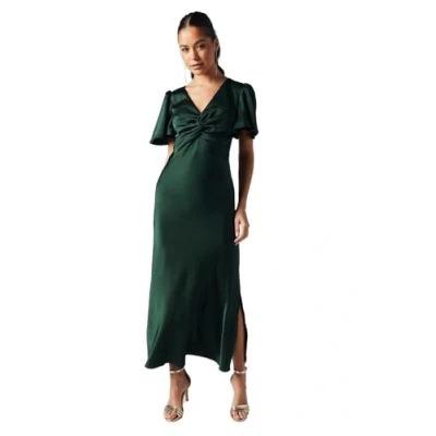 Image of Oasis Womens Satin Twist Front Angel Sleeve Midi Bridesmaids Dress Emerald material_polyester Size 16 UK