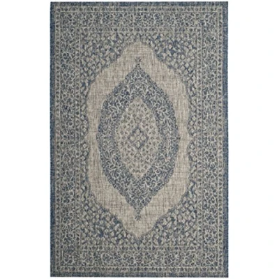 Image of SAFAVIEH Contemporary Rug for Indoor &amp; Outdoor Courtyard Collection, Short Pile, in Light Grey and Blue color, 122 X 170 cm