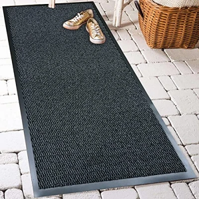 Image of TrendMakers Machine Washable Door Mat Charcoal/Black Heavy Quality Non Slip Hard Wearing PVC Back Barrier Mat. Available in 8 sizes (60cm x 120cm)