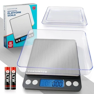 Image of PORTENTUM Digital Kitchen Scale 500g/0.01g Food or Mail, Electronic, Stainless Steel, Measuring Function for Liquid in ml and fl. oz., Precision