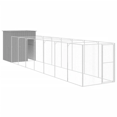 Image of vidaXL Dog House with Run Light Grey 165x863x181 cm Galvanised Steel