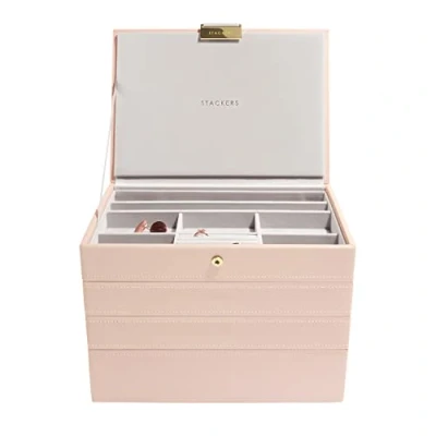 Image of Stackers Blush Pink &amp; Champagne Gold Classic Medium Jewellery Box Set of 4