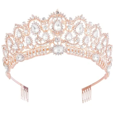 Image of Crowns for Women, Vofler Rose Gold Tiara Baroque Vintage Headband Crystal Rhinestone Hair Jewelry Women Queen Girl Bride Princess Birthday Wedding Pageant Prom Halloween Costume Party with Combs