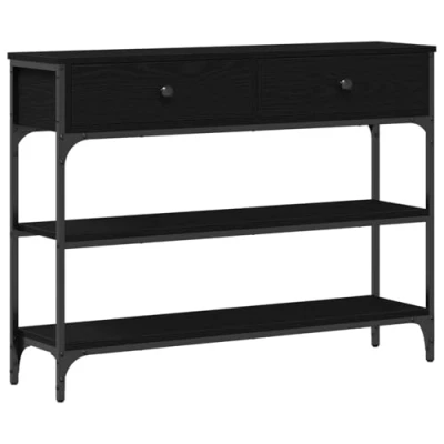 Image of vidaXL Console Table Black Oak Wood/Metal 100 cm Rectangular End with Storage Drawers Matte Finish for Living Room/Office