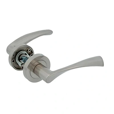 Image of Amig Set of 4 Zamak Rosette Door Handles ISHI RX Model Diameter 52 mm 8 Square Elegant and Simple Design Brushed Nickel Aluminium
