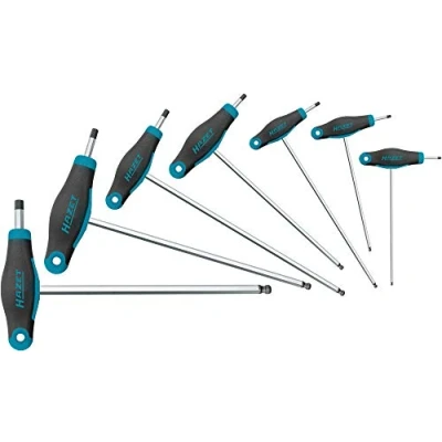 Image of Hazet Angle Screwdriver Set 829KK/7 7 Piece Tool Set, Output: Internal Hexagonal, Ergonomic 1 Component T Handle, with Ball Head for Manual Actuation