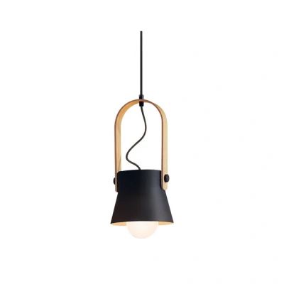Image of Pefka Ceiling Pendant 1 Light Black Wood