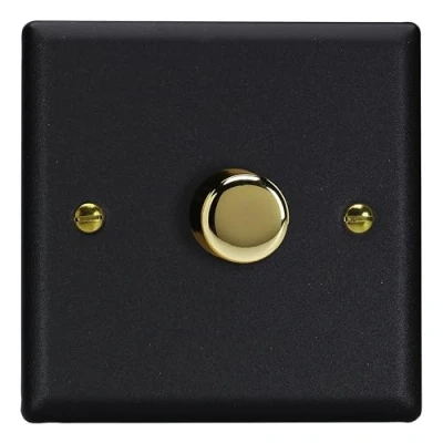 Image of Varilight LED V Pro 1 Gang Rotary Dimmer Switch Matt Black with Brass Knob
