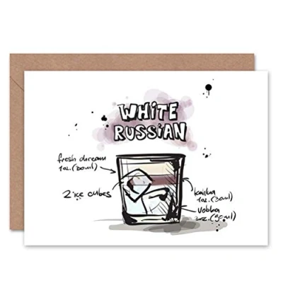 Image of Wee Blue Coo WHITE RUSSIAN COCKTAIL DRINK BLANK GREETINGS BIRTHDAY CARD ART