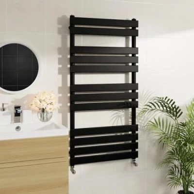 Image of Warmehaus Minimalist Bathroom Flat Panel Heated Towel Rail Radiator Rad Black 1200x600mm Modern Central Heating Space Saving Radiators Perfect for Bathrooms
