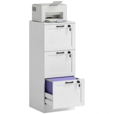 Image of HOMCOM 3 Drawer Filing Cabinet, Lockable File Cabinet for A4, Letter, Office Storage Drawers with Lock Home Office, 40 x 101 cm, White